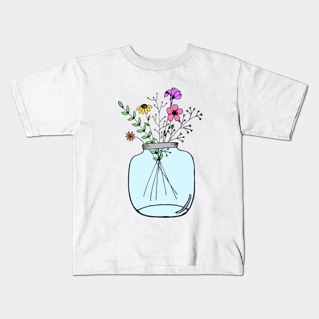 Floral Mason Jar Kids T-Shirt by Lizzamour